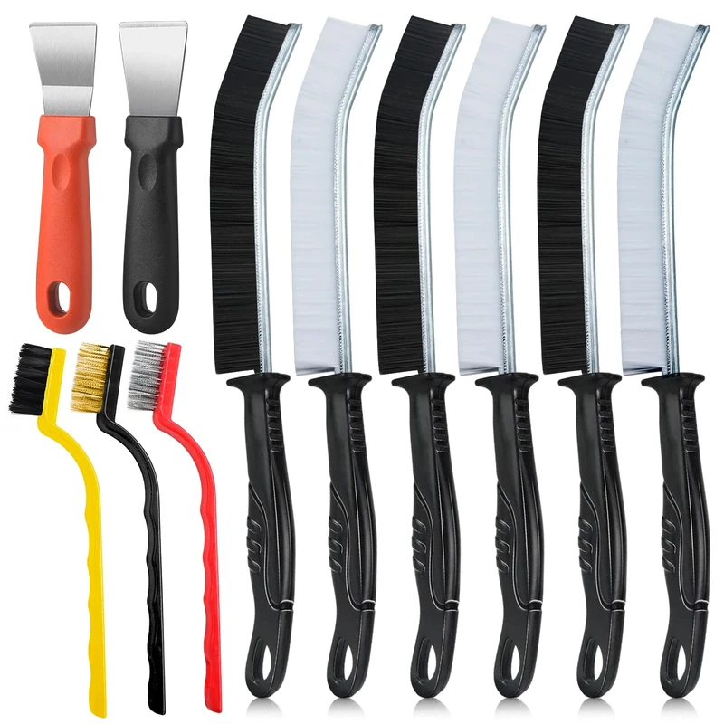 Qcdou Crevice Cleaning Brush, 11 Pcs Hard Bristle Cleaning Brush Tool, Bathroom Tile Groove Grout Brush, Multifunctional Cleaning Products for Household Use(D)