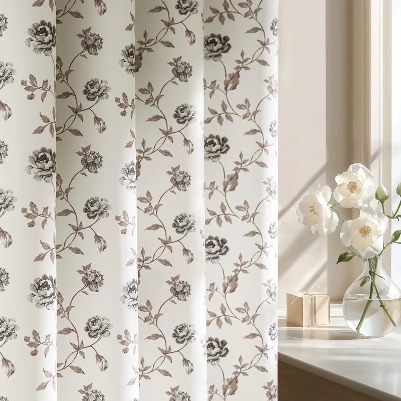 Beauoop Floral 100% Blackout Curtains for Bedroom Grey Brown 52x90 2 Panels