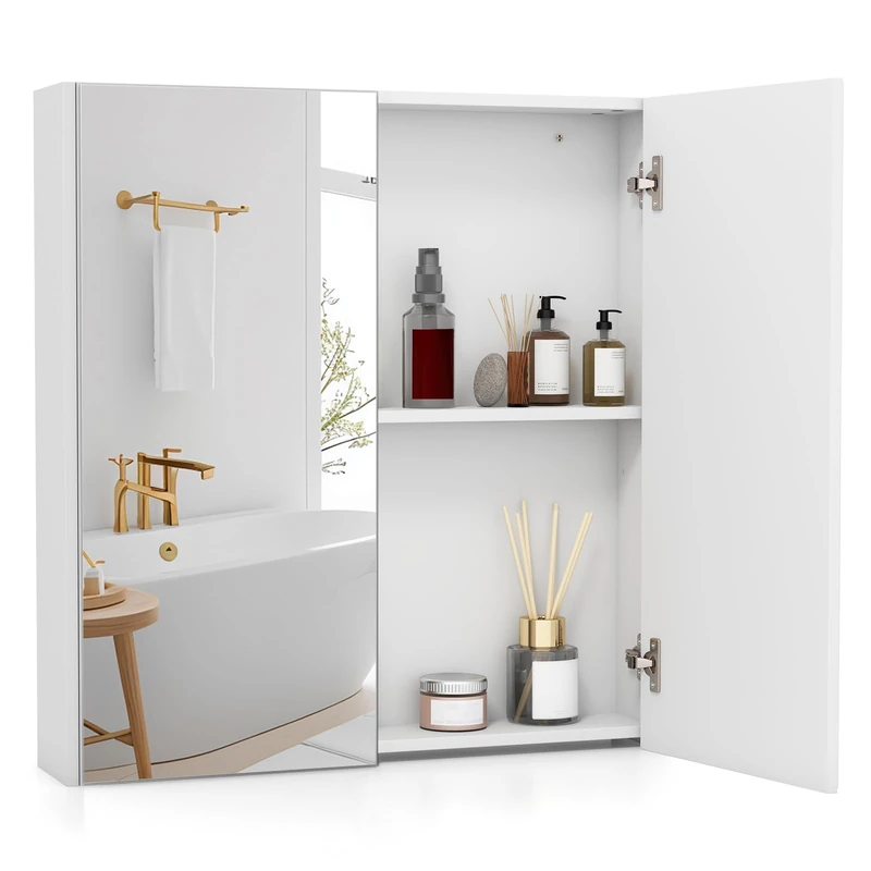 FANTASK Bathroom Cabinet, Wall Cabinet with Mirror, Mirror Cabinet, Bathroom Mirror, Wood for Bathroom, 62 x 11.5 x 65 cm (White)