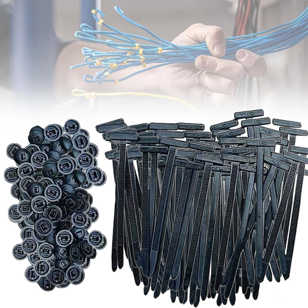100PCS Nylon Universal Cable Tie Buckle, 2025 New Heavy Duty Self-Locking Zip Ties Holder with Pin & Button Design, Multi-Purpose Plastic UV Resistant Black Zipties for Car Repair