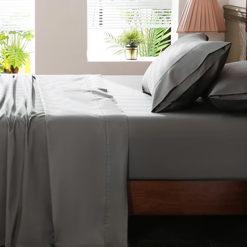 Overket Extra Deep Pocket King Sheets 18-24 Inch 100% Egyptian Cotton 1000 Thread Count Sateen Weave Soft Breathable 4 Pieces（King，Dark Grey）