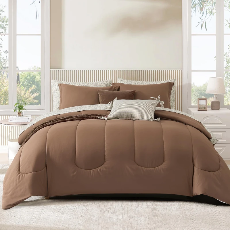 King Size Comforter Set-7 Pieces Fawn Brown Bed in a Bag King Bedding Sets