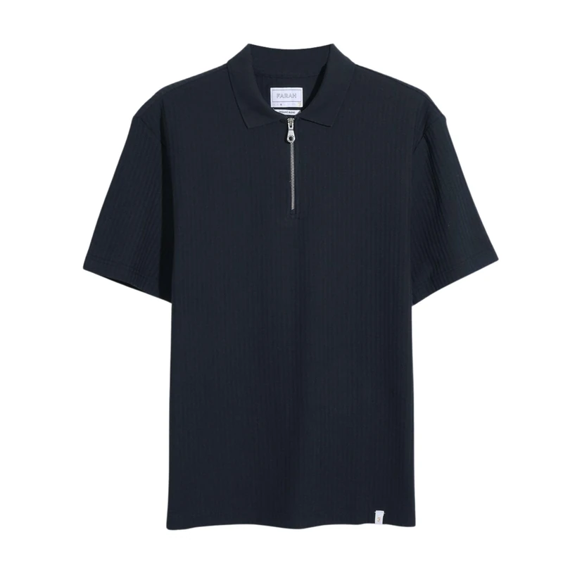 Farah Men's Dobson SS Zip Polo Shirt, True Navy, L