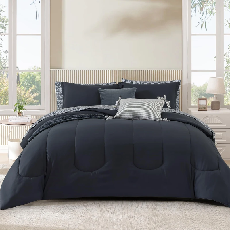 Full Size Comforter Set-7 Pieces Blue Soft Bed in a Bag Full Bedding Sets