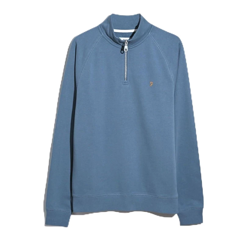 Farah Mens Zip Jumper Long Sleeve Cotton Blue Tide 401 XL
