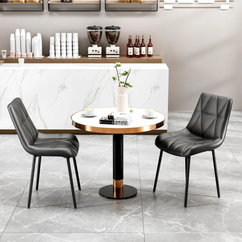 Clevich Dining Chairs Set of 2, PU Upholstered Chair, Metal Legs, Up to 200 kg, Easy Assembly, Stable, Comfortable, Kitchen Chairs 81 x 57 x 50 cm (Grey, 2 pcs)