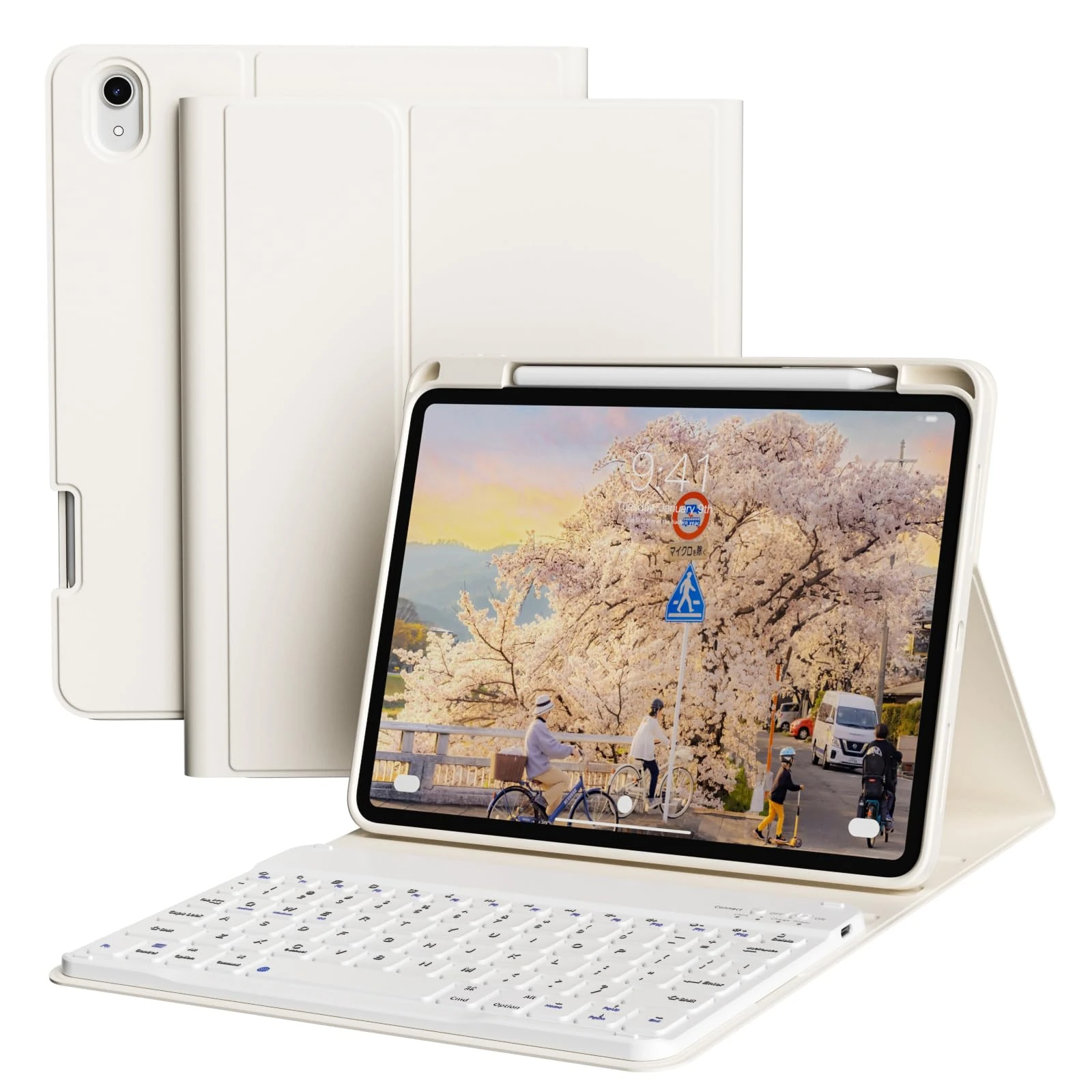 zoyu Keyboard Case for iPad (A16) 11 Inch 2025/10th Generation 10.9 Inch 2022, Stand Folio Keyboard Cover with Pencil Holder, Magnetic Wireless Detachable Bluetooth Keyboard,Thin & Light, Cream White