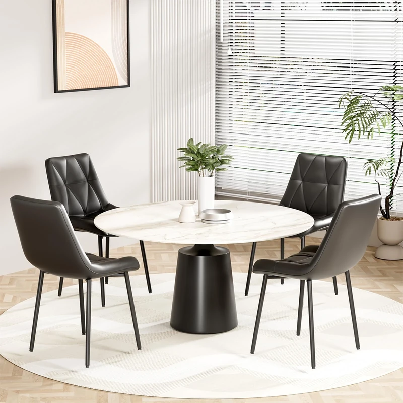 Clevich Dining Chairs Set of 4, PU Upholstered Chair, Metal Legs, Up to 200 kg, Easy Assembly, Stable, Comfortable, Kitchen Chairs 81 x 57 x 50 cm (Black, 4 pcs)