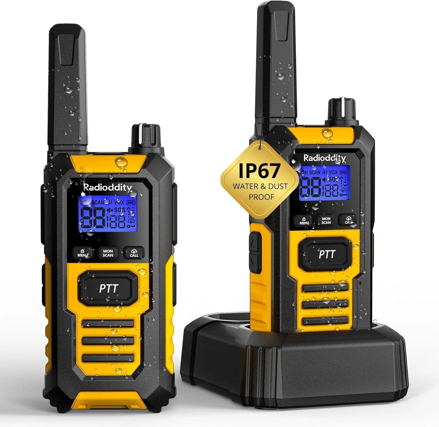 Radioddity HD-1 IP67 Walkie Talkies for Adults, Waterproof & Dustproof Floating Rugged PMR446 Two-Way Radios, 2400mAh Battery, SOS, One-key Group Call for Industrial, Outdoor Adventures, 2-Pack