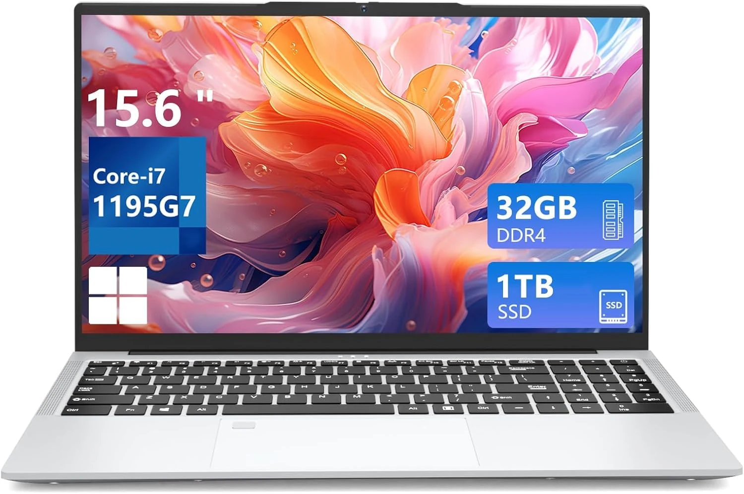 2025 Gaming Laptop i7 1195G7(Beat Core i7-1165G7/i7-1185G7), 15.6" Laptop Computer, 32GB 1TB SSD FHD 1920 * 1080 Display, Fingerprint Unlock Backlit Keyboard RJ45 HDMI 180 Angle Opening Gamer Laptops