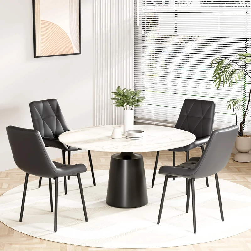 Clevich Dining Chairs Set of 4, PU Upholstered Chair, Metal Legs, Up to 200 kg, Easy Assembly, Stable, Comfortable, Kitchen Chairs 81 x 57 x 50 cm (Grey, 4 pcs)