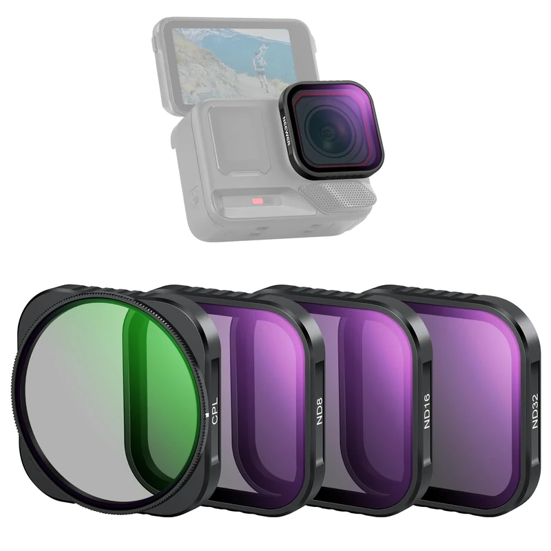 NEEWER 4 Pack ND Filter Set Compatible with Insta360 Ace Pro/Ace Pro 2, Snap On Multicoated HD Optical Glass Adjustable CPL + ND8 + ND16 + ND32 Lens Filter Action Camera Accessories, FL-C30