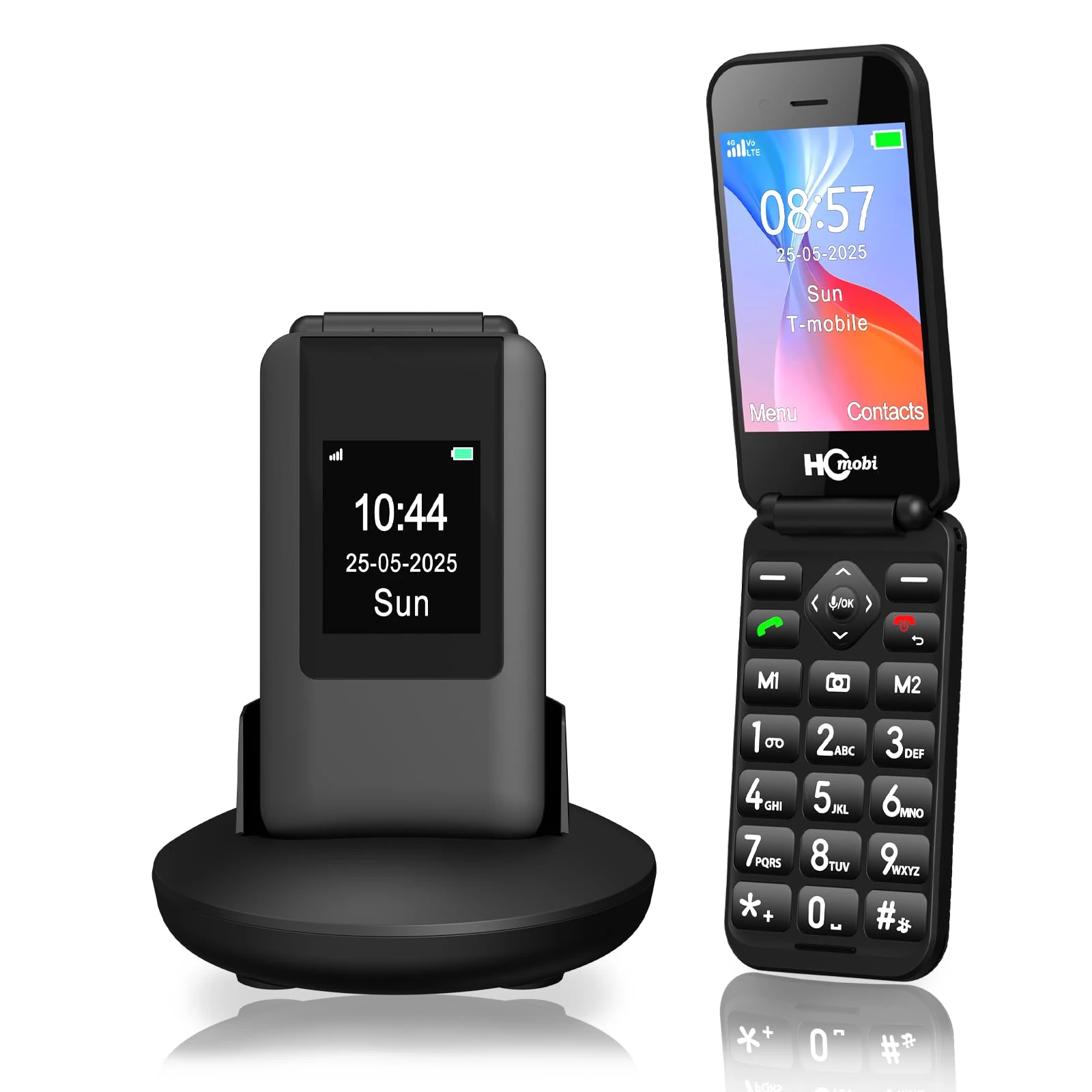 HCMOBI 4G Flip Mobile Phone for Elderly, Big Button Senior Phone, Basic Flip Phone,2.8" +1.5" Dual LCD Screen,1400mAh Battery,Bluetooth,SOS Button,Camera,FM (Black)