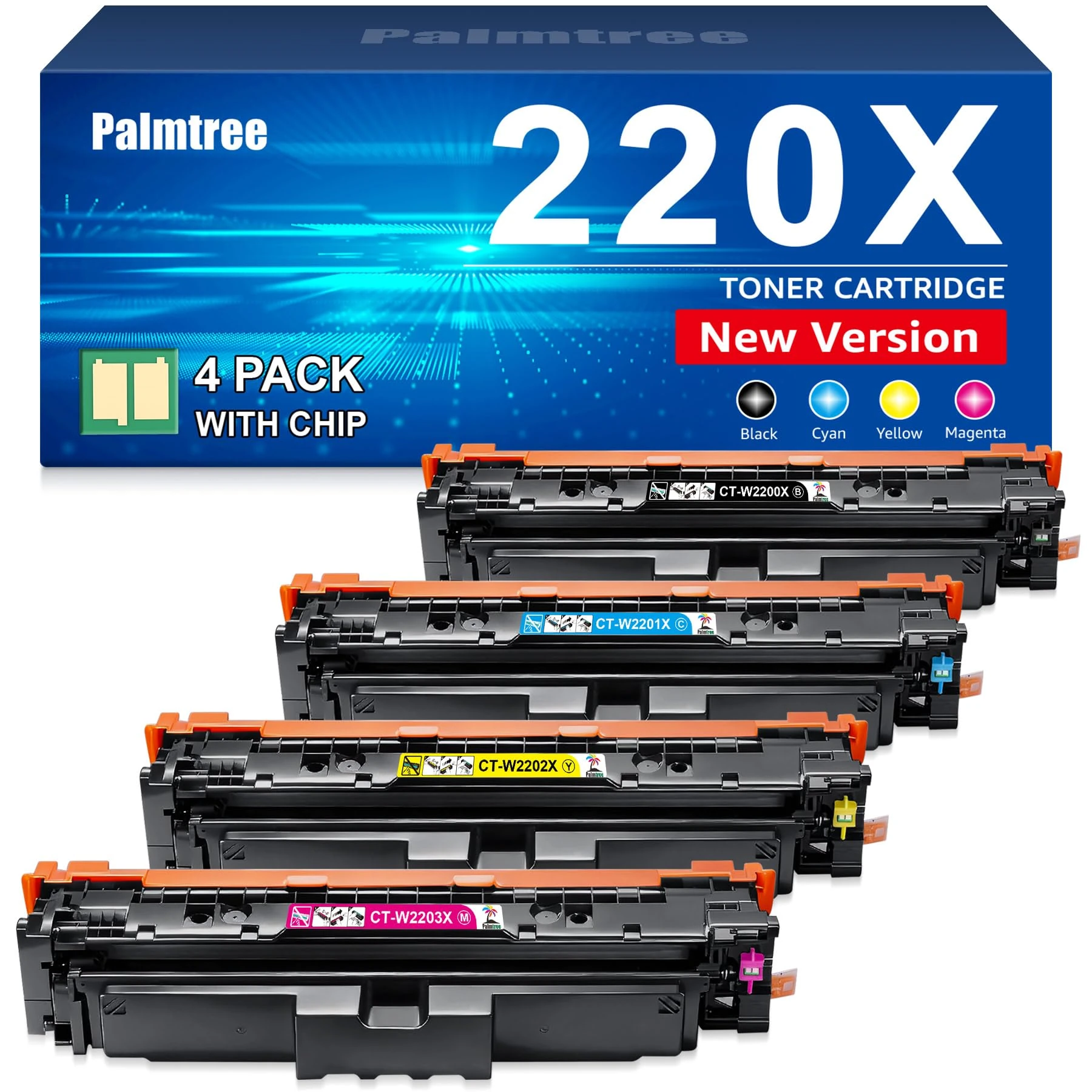 Palmtree 220X 220A Toner Cartridges Set Compatible with HP 220X W2200X W2201X W2202X W2203X and Color Laserjet Pro MFP 4302dw 4302fdw 4302fdn 4202dw 4302fdw 4202dn (4 Pack With Chip)