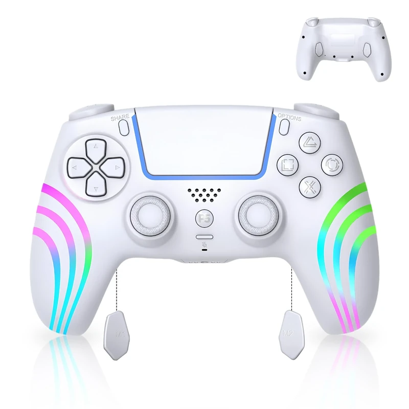 AriKroii Wireless Controller for PS-5 Pro/PS-5/PS-5 Slim, PS5/PC Drahtlos Controller mit Turbo-Dauerfeuer/Makrofunktion/Duale Vibrations-Gyrosensorfunktion//6-Achsen-Gyrosensorfunktion (White)