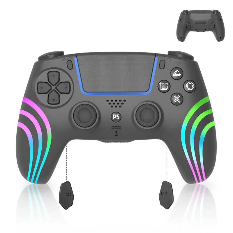 AriKroii Wireless Controller for PS-5 Pro/PS-5/PS-5 Slim, PS5/PC Drahtlos Controller mit Turbo-Dauerfeuer/Makrofunktion/Duale Vibrations-Gyrosensorfunktion//6-Achsen-Gyrosensorfunktion (Black)