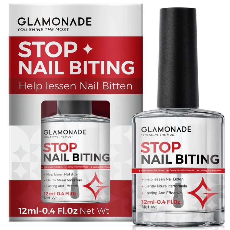 Glamonade Stop Nail Biting: Thumb Sucking Deterrent No Bite Nail Polish Clear Nail Varnish Water Resistant Quick Drying Promotes Fast Nail Growth Bitter Nail Polish Safe For Children and Adults 12ml