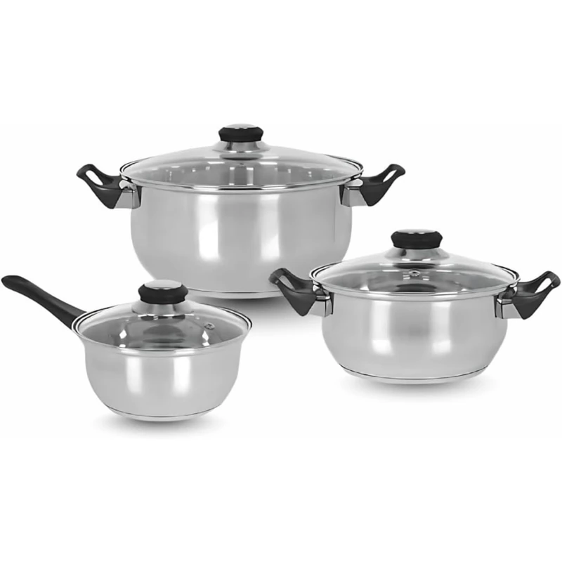 PARENCE. - 6-Piece Induction pan Set - Stainless Steel with Glass lid - Pots and Pans of All Burners Including Induction | Set of 3 pots Ø16-20-24 cm with lid