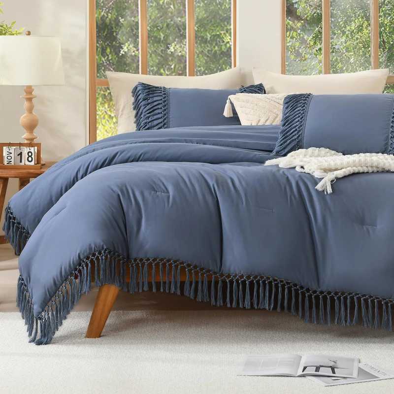 Andency Comforter Full Size Set Bluish Grey, Boho Lightweight Vintage Soft Bedding Comforter Sets, 3 Pieces Rust Bed Set (79x90In Comforter & 2 Pillowcases)