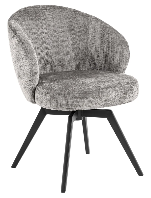 AC Design Furniture Signe Dining Room Chair with Armrests, Juto Fabric Grey, Frame Matt Black Rough Powder-Coated Steel, Auto Return, Rotating Function, Zip and Pocket Springs - Image 1