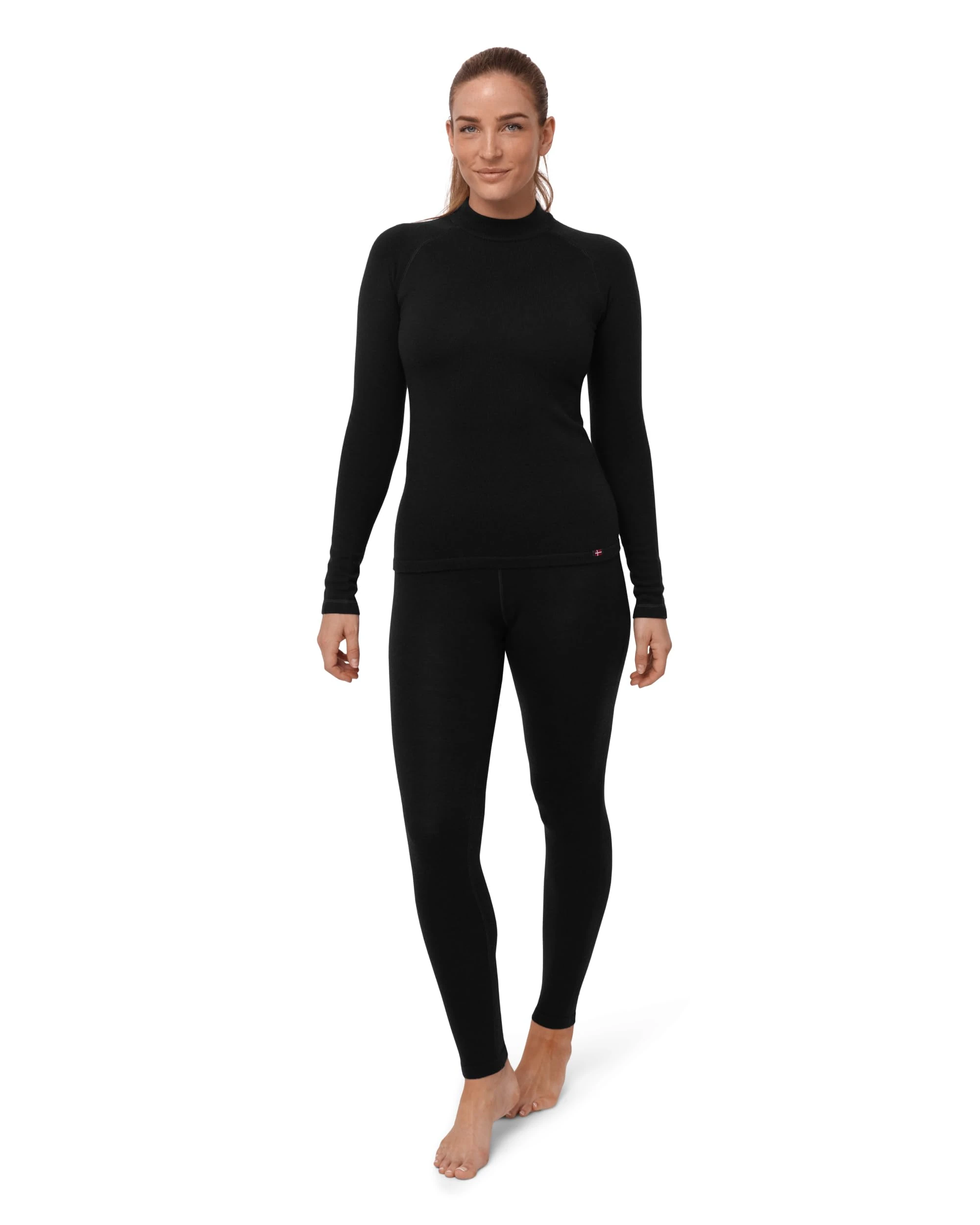 DANISH ENDURANCE Merino Wool Base Layers Women, Women's Thermal Sets for the Extreme Cold, Black, L