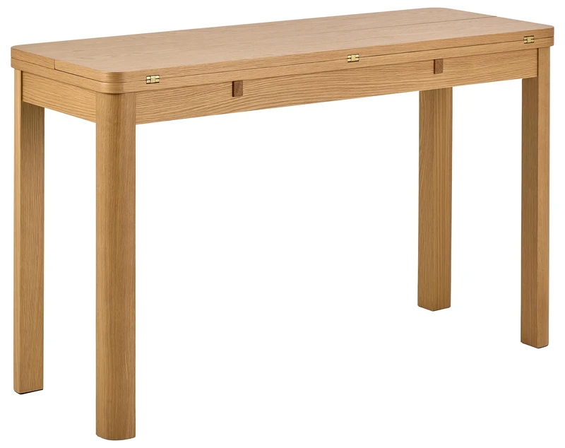 AC Design Furniture Ea Rectangular Dining Table, Table Top, Matt Oak Varnished Veneer, Frame Matt Oak Varnished Veneer with Chrome Hinge and Additional Plate Storage, 45/90 x 120 x 76 cm - Image 1
