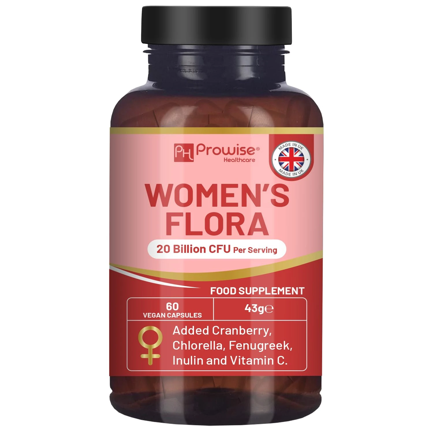 Women’s Flora 60 Capsules | Proven Intimate Flora for Women | 20 billion CFU added with 15000mg Cranberry, Vitamin C, Fenugreek, Chlorella & inulin | Bio Cultures for Women's Intimate Flora by Prowise