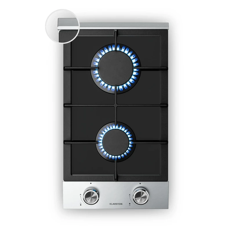 Klarstein Verosteel Gas Hob, 2-Burner, 4200W, 30cm, Glass & Stainless Steel, LPG/Natural Gas, Electric Ignition, Flame Failure Protection, Hob Kitchen Accessory