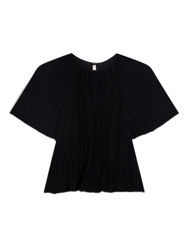 Ted Baker Women's Crepe Pleated Short Sleeve Top Sweater, Black, 4