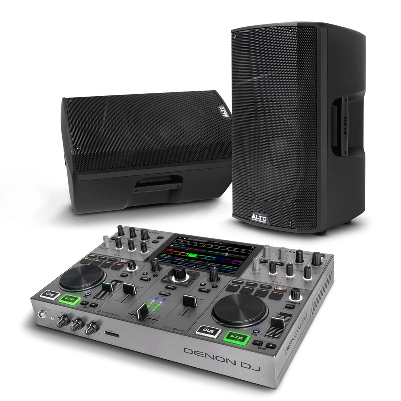 Denon DJ PRIME GO+ DJ Controller and ALTO TX412B Powered PA Speakers Pair for Live Music, DJ sets, Events, Music production