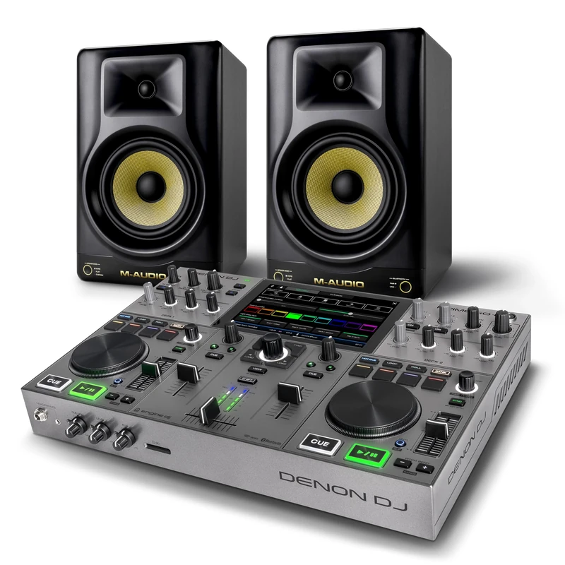 Denon DJ PRIME GO+ DJ Controller and M-AUDIO FORTY Pair Studio Monitors for Studio Recording, Music Production, Podcasting, Streaming