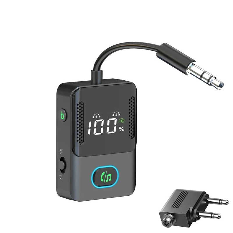 Bluetooth 5.3 Transmitter and Receiver, 2-in-1 Car AUX Wireless Bluetooth Adapter, Dual Connection, Mic for Calls, 3.5mm Jack Aux Audio Transmitter for TV, Airplane, Car, Headphone, Speaker, Gym