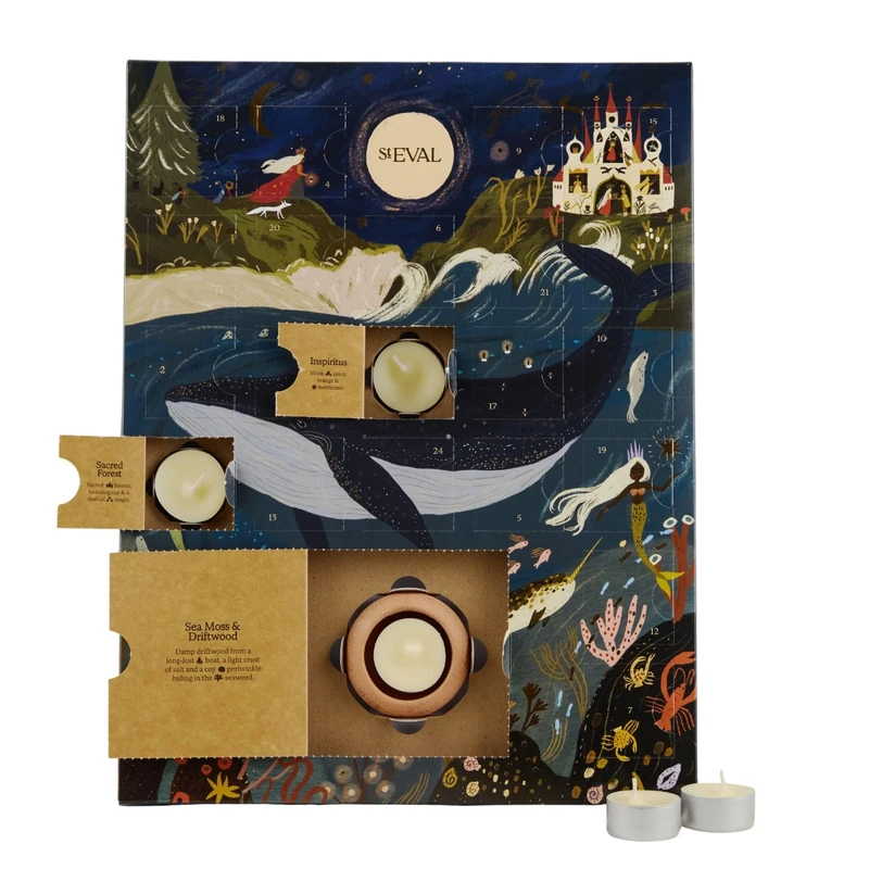 St Eval | Christmas Tealight Advent Calendar | 24 Scented Tealights and a Gold-Dusted Tealight Holder | Great Gift