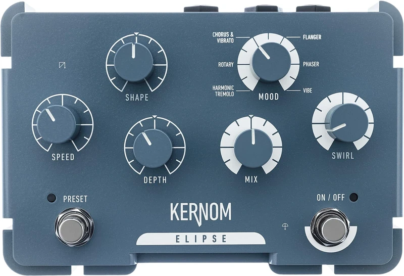 KERNOM Elipse Modulation Analog Effect Pedal - Chorus/Flanger/Phaser - True Bypass - 112 x 164 x 52 mm - For Guitar, Bass - With Preset and MIDI Connection (ELIPSE-MOD)