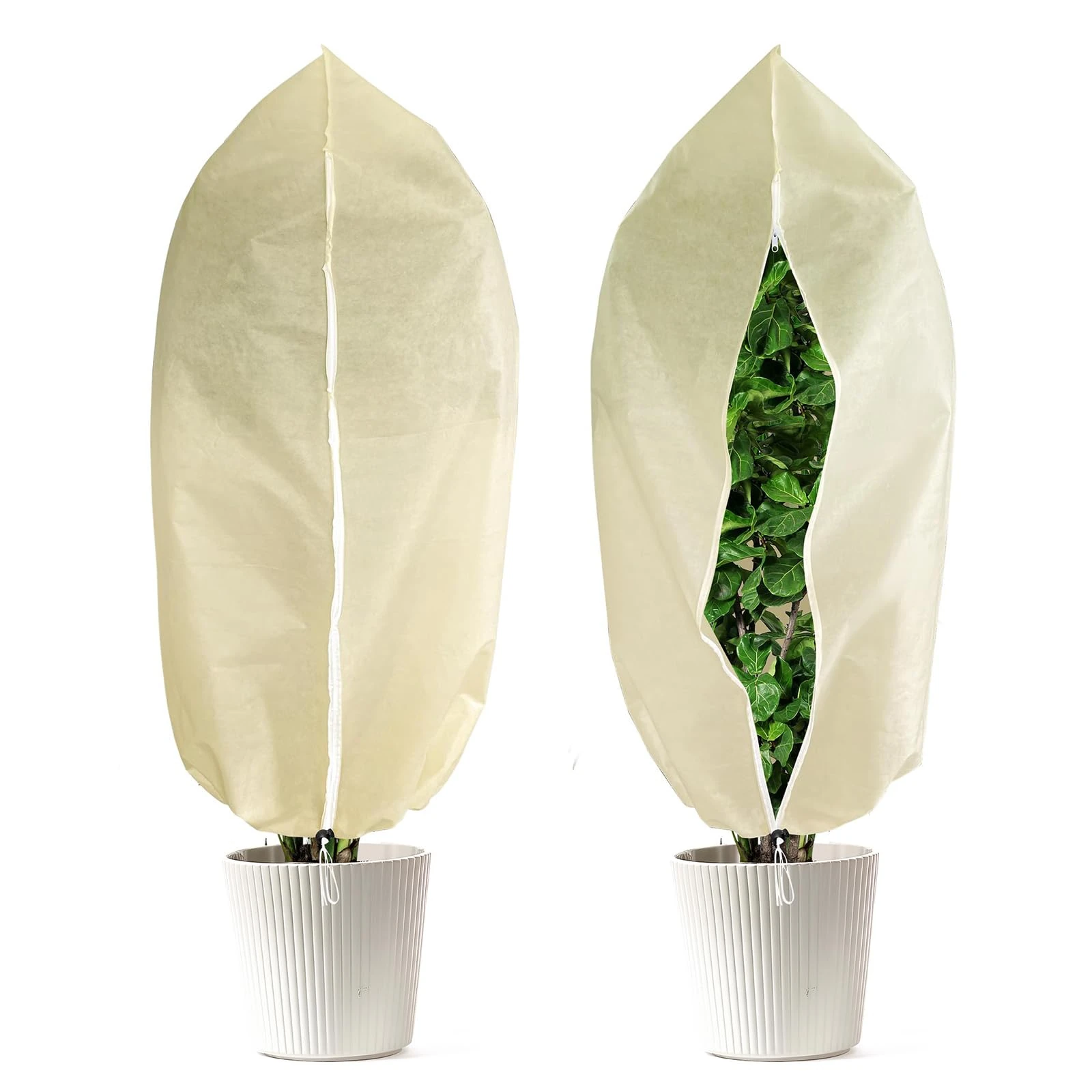 LCGOD Heavy Duty Plant Covers for Winter, 80x120cm / 2-Pack Frost Protection Fleece with Zipper & Drawstring, Thick Winter Plant Blankets for Outdoor Trees, Large Shrubs, Potted Plants