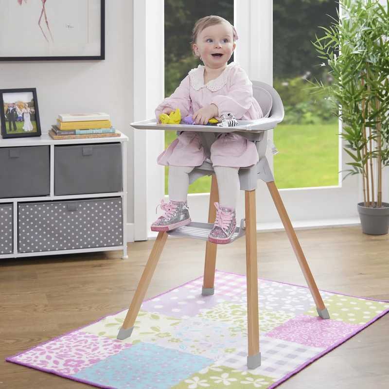 Kids High Chair – Grey and Beechwood