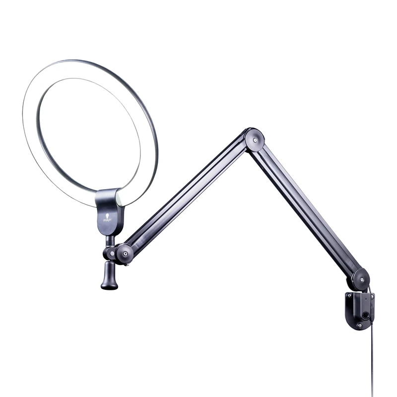 Daylight Aura On Arm™ Ring Lamp – 4,500 Lux at 30cm, 90+ CRI, 6,000K Daylight LEDs, Extendable 145cm Arm, Continuous Dimmer, Wall/Table Mountable, Pivoting Head – Black