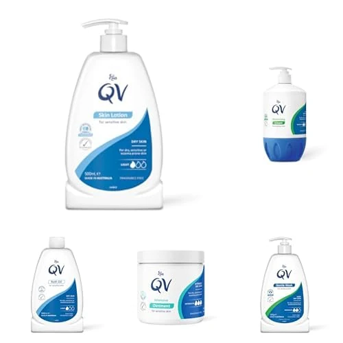 QV Psoriasis & Ichthyosis Skincare Bundle – Gentle Wash 500g, Bath Oil 500ml, Skin Lotion 500ml, Moisturising Cream 500g, Ointment 450g – Dry Skin Relief Set for Sensitive, Flaky, Itchy Skin