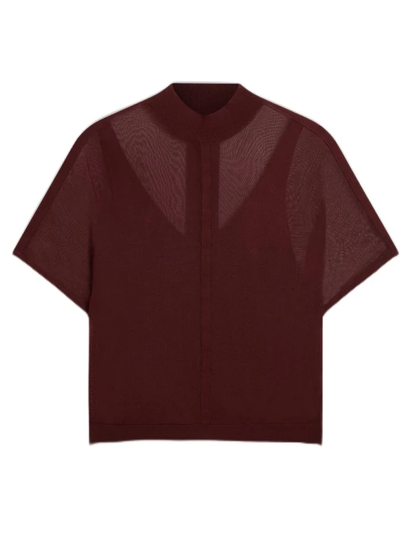 Ted Baker Women's Knitted Top with Sheer Detailing Sweater, Oxblood, S