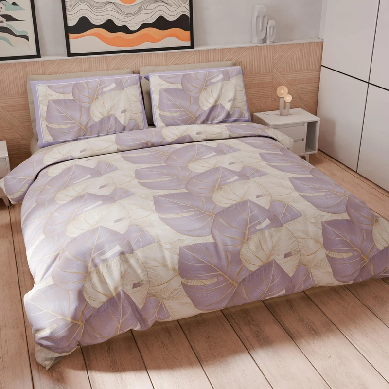 PETTI Artigiani Italiani - Double duvet cover 240 x 220 cm (2 pillowcases 50 x 80 cm included), Tropical Printed Microfibre Bedding Set, Lilac O - Made in Italy - Image 1