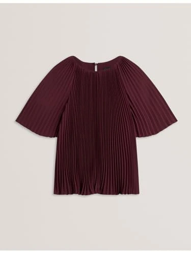 Ted Baker Women's Crepe Pleated Short Sleeve Top Sweater, Oxblood, S
