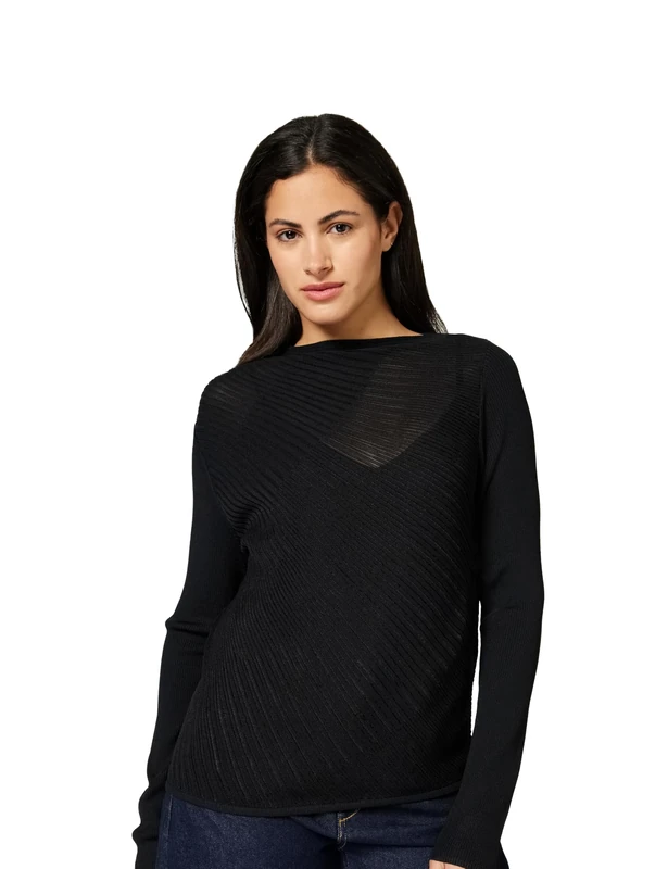 Ted Baker Women's Long Sleeve Sheer Detail Knit Top Sweater, Black, XXS