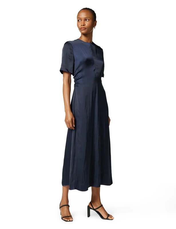 Ted Baker Women's Short Sleeve Gathered Waist Midi Dress Formal, Navy, M