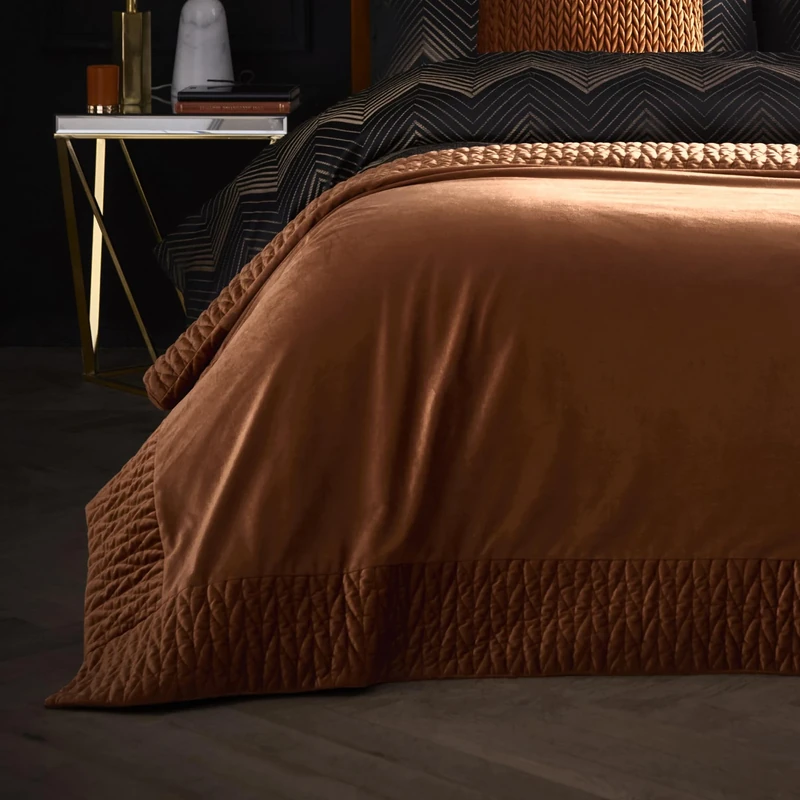 Laurence Llewelyn-Bowen Siena Velvet Bedspread, Spice, 100% Recycled Polyester, 150 x 220 cm, Quilted Border, Plain Style