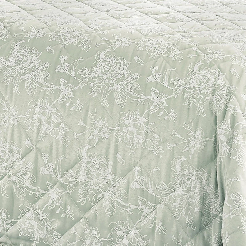 Dreams & Drapes Woven Cotton-Polyester Bedspread, Silver, 240 x 220 cm, Jacquard Floral Pattern, Quilted with Rope Border