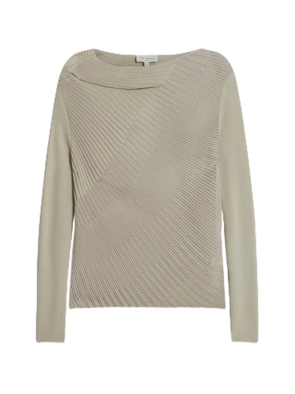 Ted Baker Women's Long Sleeve Sheer Detail Knit Top Sweater, LT-Grey, M