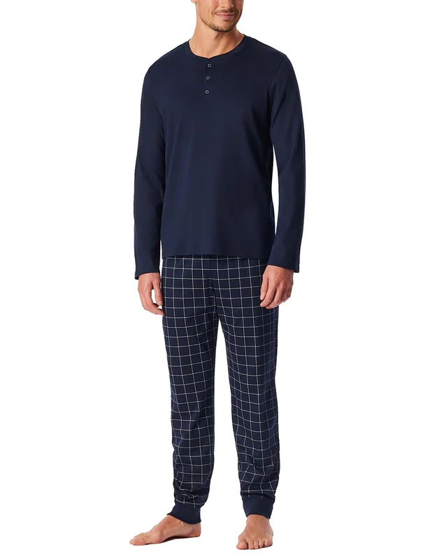 Schiesser Men's Fine Interlock Pajama Set, Midnight Blue_183175, 38