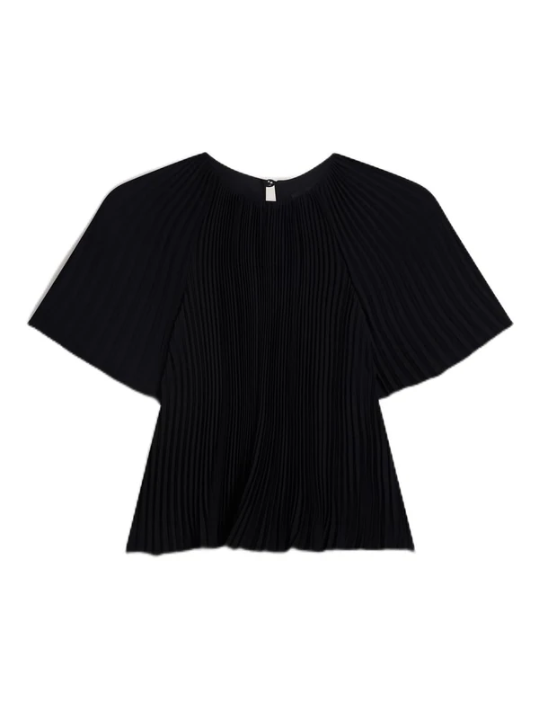 Ted Baker Women's Crepe Pleated Short Sleeve Top Sweater, Black, M