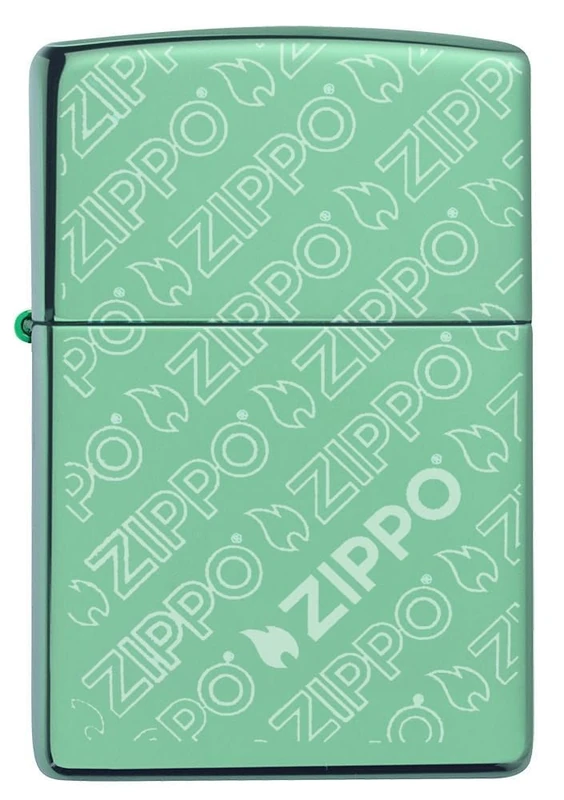 Zippo Windproof Lighter, Logo, High Polish Green, Laser Engrave, Refillable, Reusable, Windproof Design, Gift Box, Made in USA