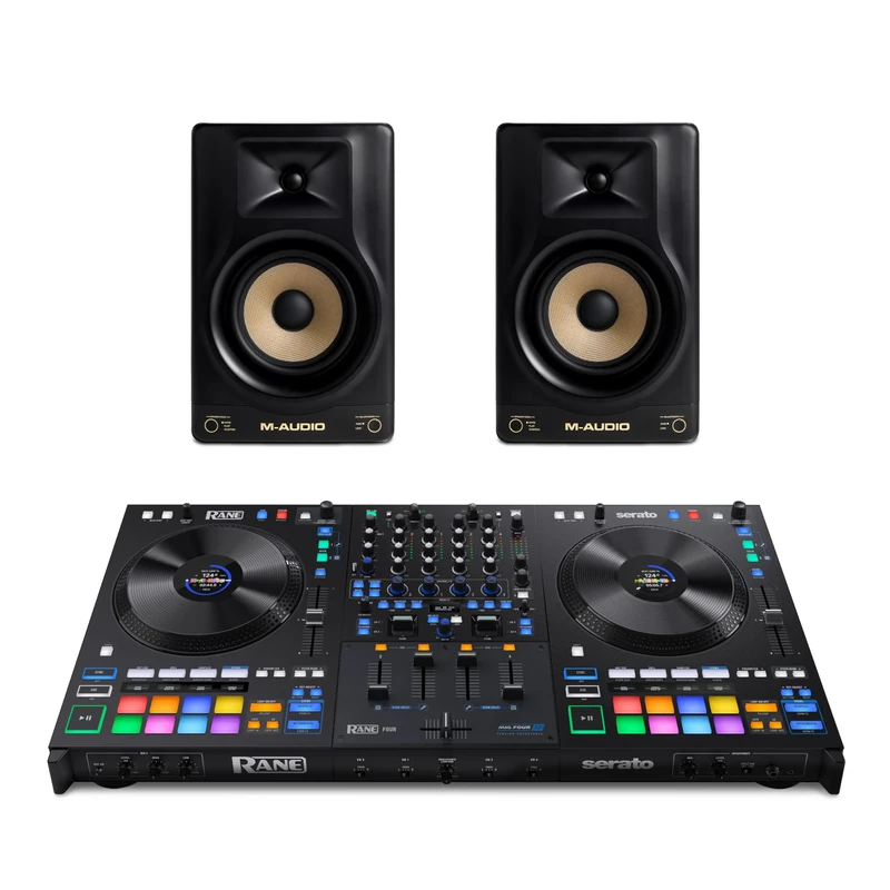 Rane FOUR DJ Controller and M-AUDIO Forty Sixty Pair Studio Monitors for Studio Recording, Music Production, Podcasting, Streaming